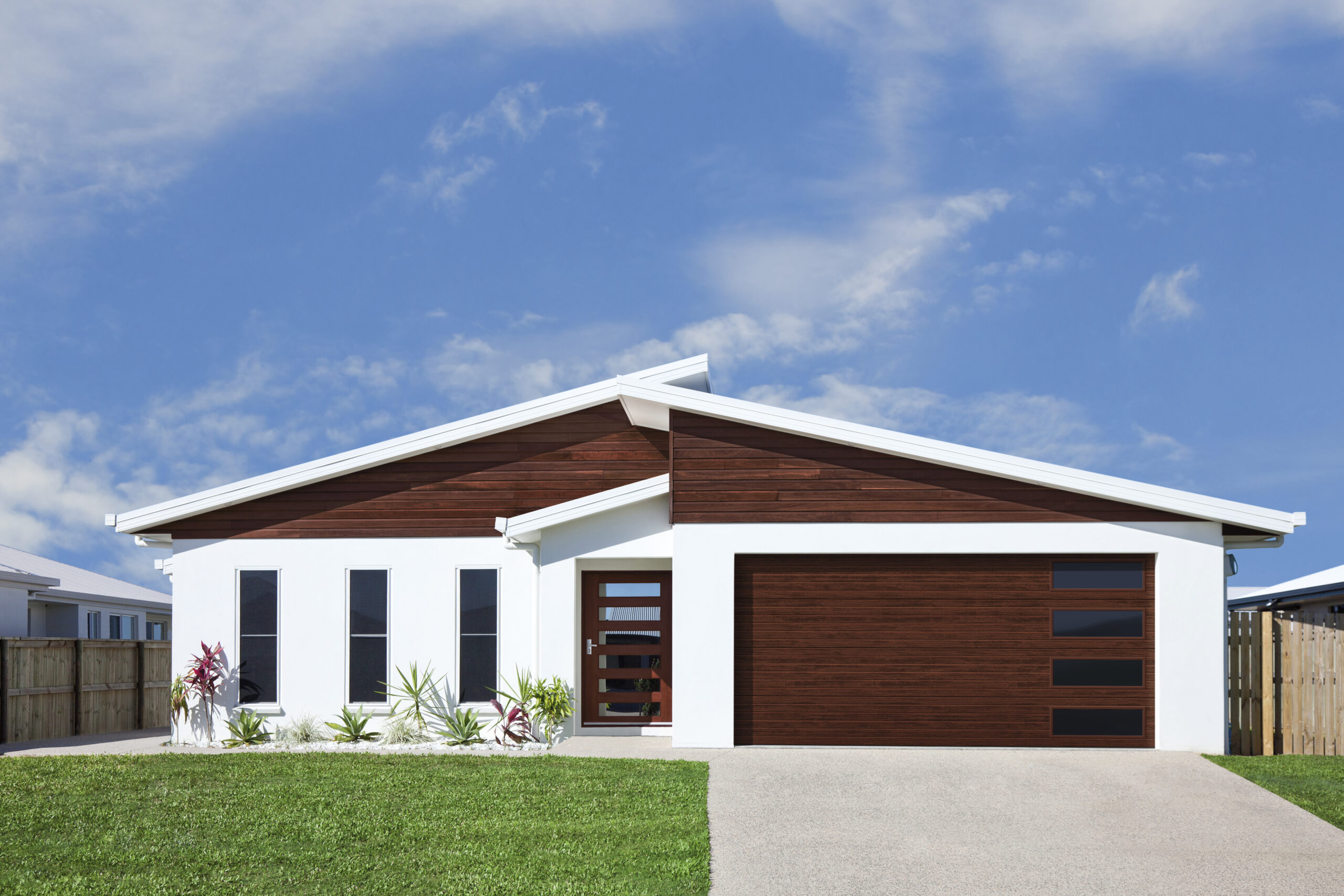 Modern Family Home Front with clear blue sky copyspace